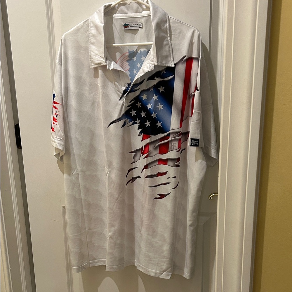 Hype White Polo with Patriotic Flag Design